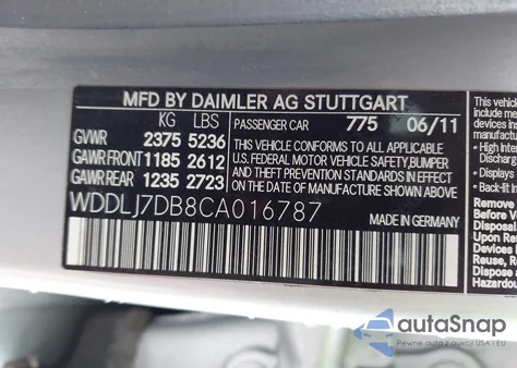 2012 Mercedes-Benz Cls 550 z USA, uszkodzony, nr VIN WDDLJ7DB8CA016787